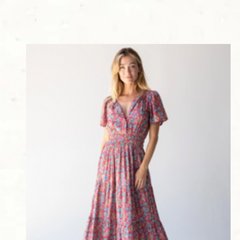 Natural Life Bella Maxi Dress Red Olive Leaf Size L